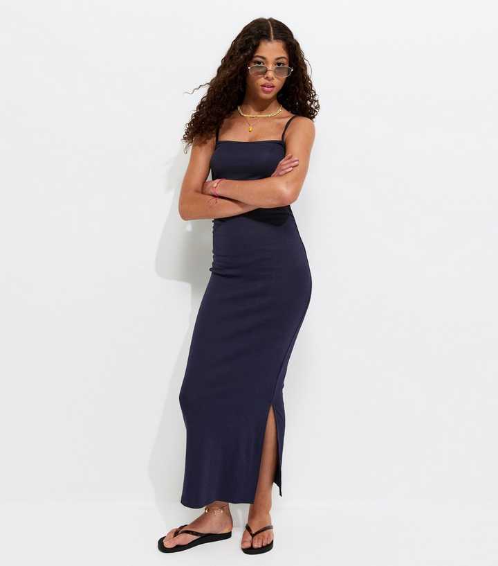 Girls Navy Ruched Jersey Maxi Dress