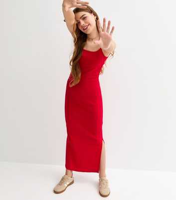 Girls Red Ruched Jersey Maxi Dress