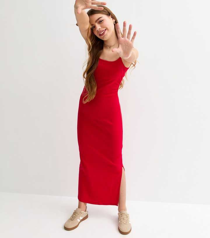 Girls Red Ruched Jersey Maxi Dress