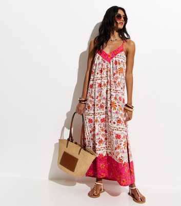 White Floral Print Maxi Beach Dress