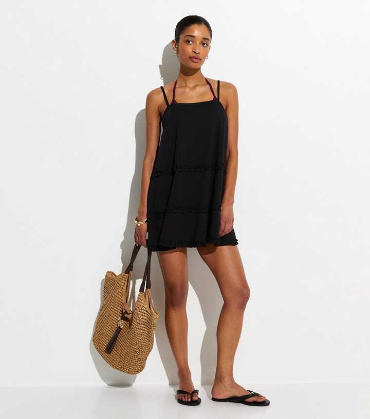 Black Cotton Jersey Ruffled Mini Dress | New Look