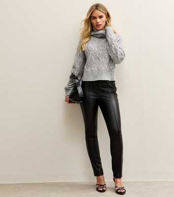 Petite Black Faux Leather Biker Leggings