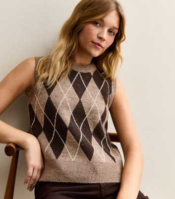 Light Brown Argyle Knit Tabard