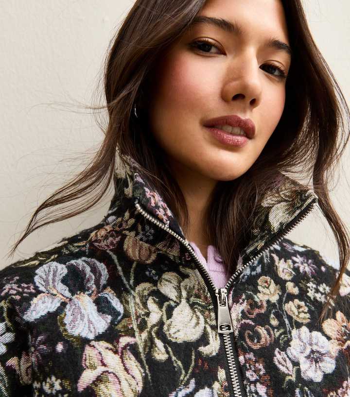 Gini London Black Floral Jacquard Jacket