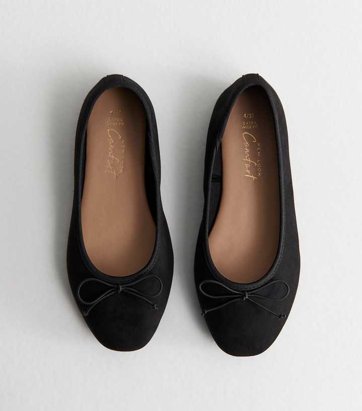 Extra Wide Fit Black Faux Suede Ballet Pumps