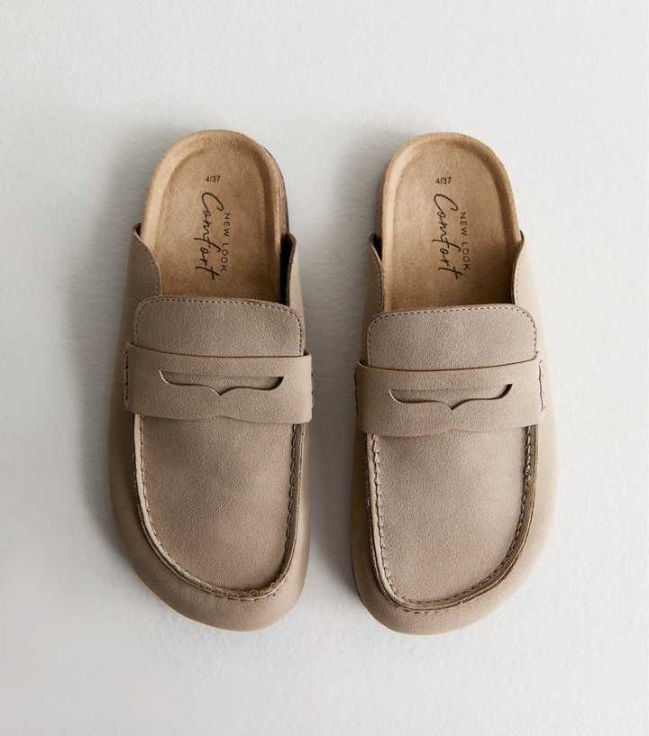 Camel Faux Suede Flat Loafer Mules