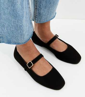 Black Faux Suede Mary Jane Ballet Flats