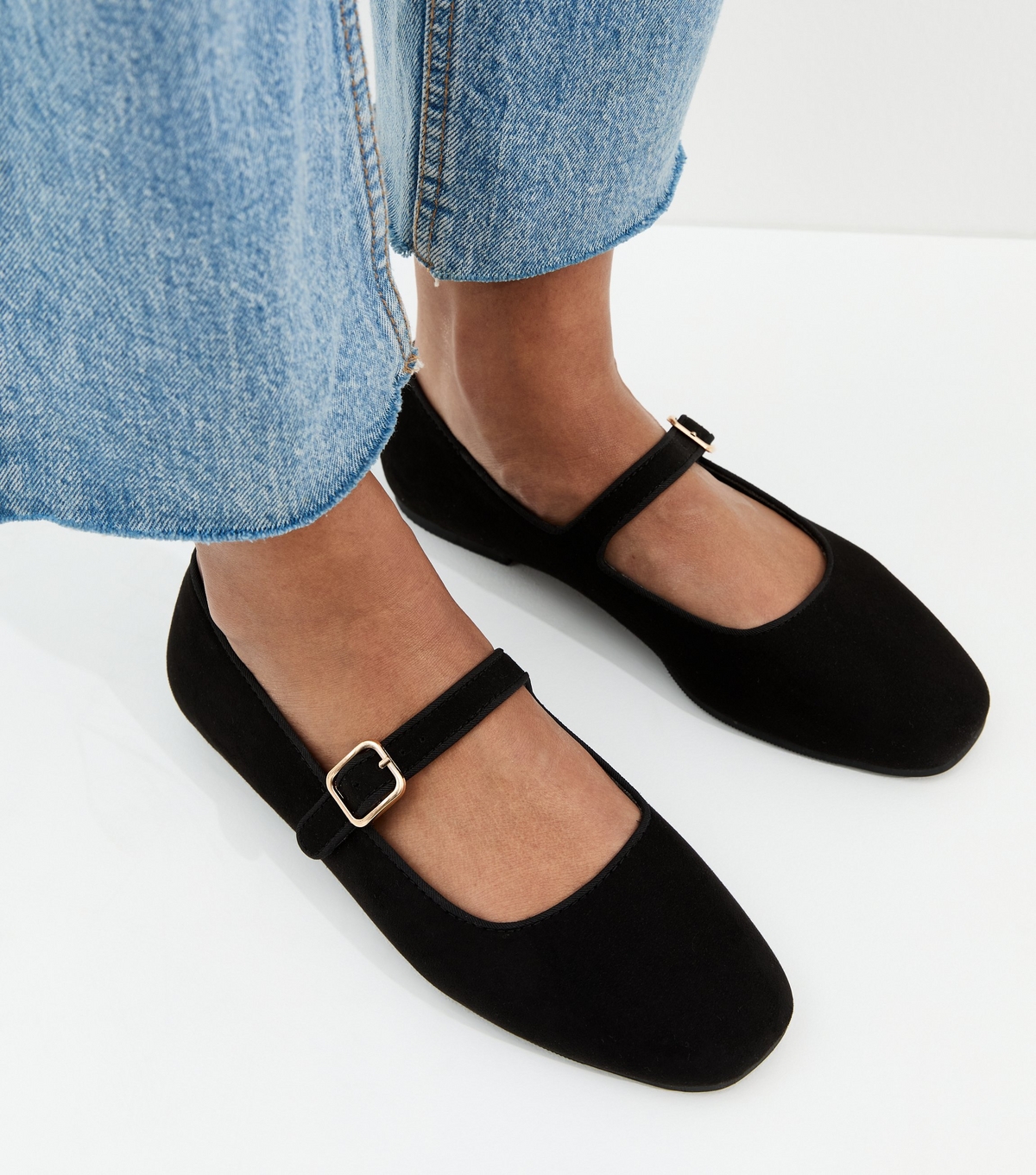 Women's Black Faux Suede Mary Jane Ballet Flats Vegan New Look