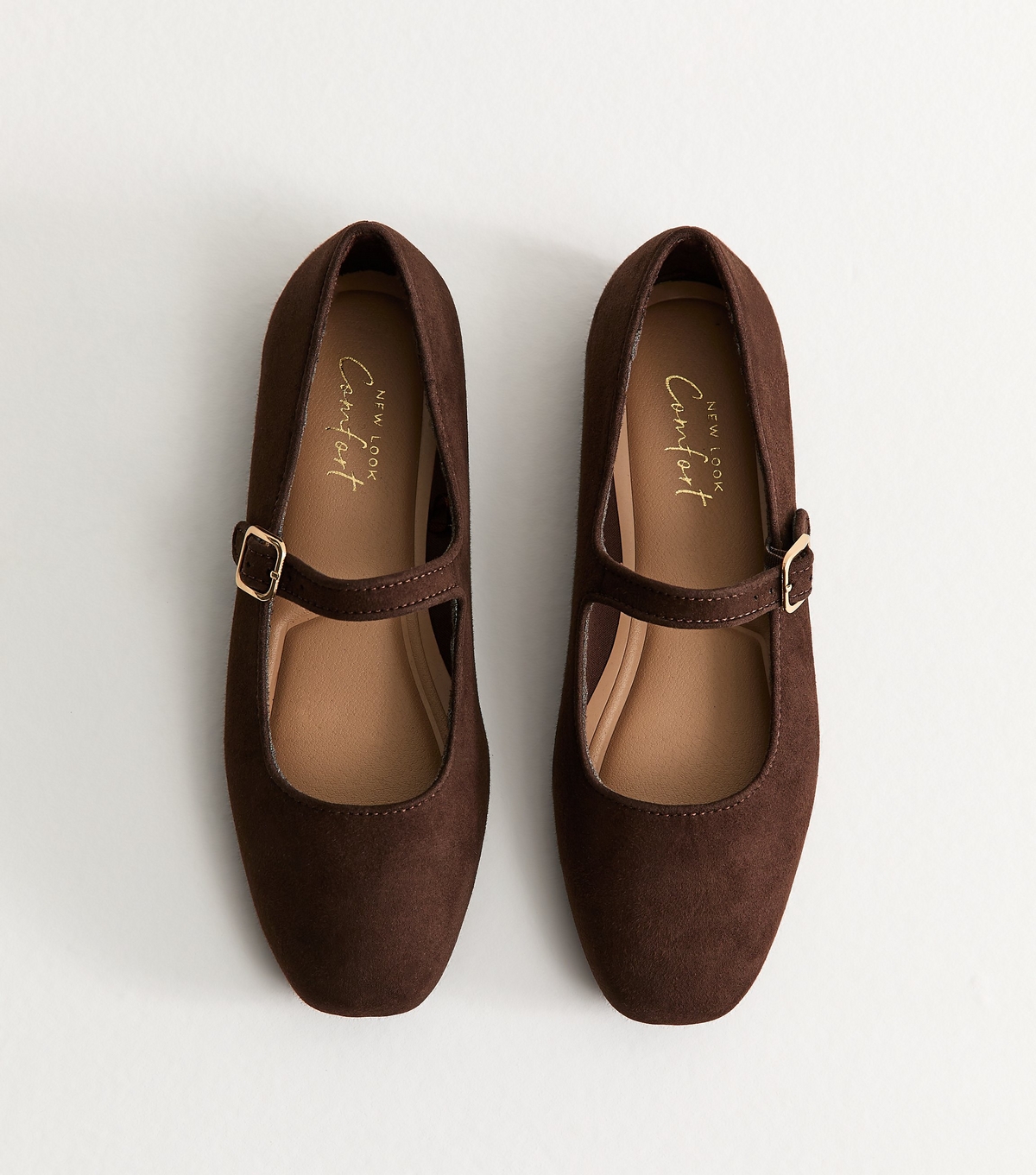 Women's Dark Brown Faux Suede Mary Jane Ballet Flats Vegan New Look
