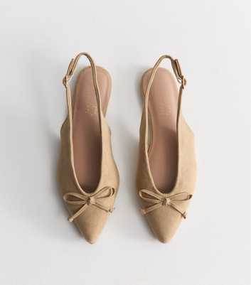 Camel Faux Suede Top Bow Pointed Slingback Pumps