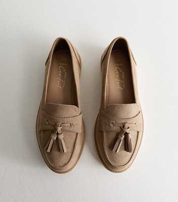 Wide Fit Light Brown Faux Suede Flatform Loafers