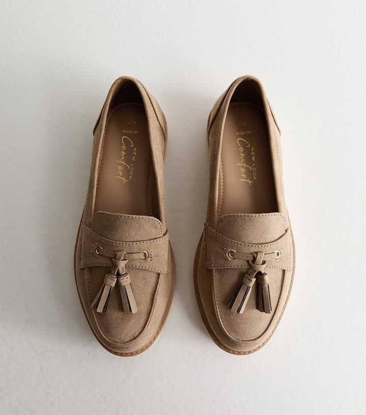 Wide Fit Light Brown Faux Suede Flatform Loafers