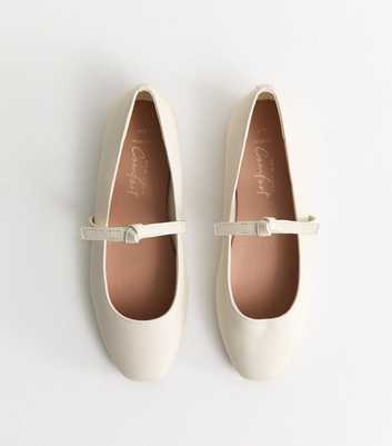 Wide Fit  Off White Faux Leather Bow Strap Mary Jane Flats