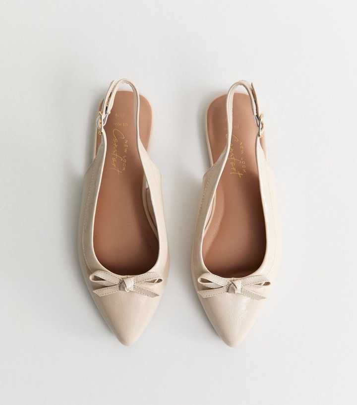 Wide Fit Off White Faux Leather Slingback Flats