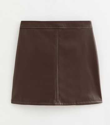 Petite Faux Leather Dark Brown A-line Mini Skirt 
