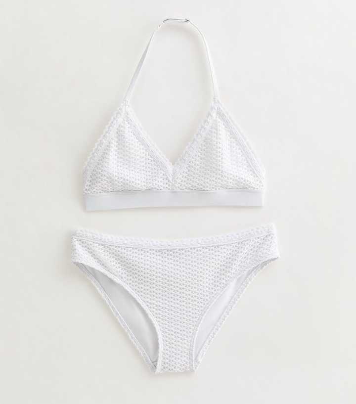 Girls White Crochet Bikini Set