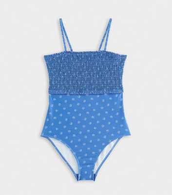 Girls Blue Shirred Sunny Swimsuit