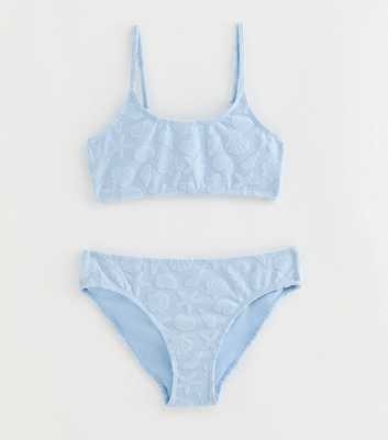 Girls Light Blue Towelling Bikini Crop Top and Bikini Bottoms