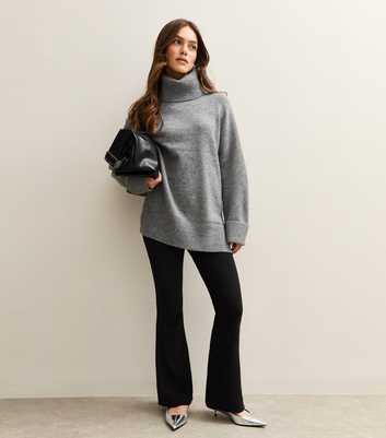 Petite Black Ottoman Rib Flared Leggings