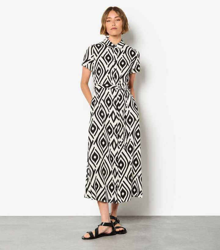 Apricot Black Teardrop Print Midi Shirt Dress