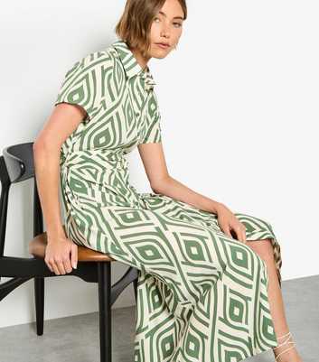 Apricot Green Teardrop Print Midi Shirt Dress