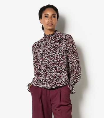Apricot Red Animal Print Long Sleeve Smocked Top