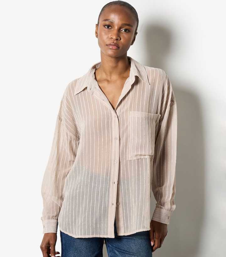 Apricot Stone Chenille Sheer Oversized Shirt