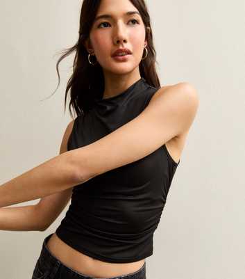 Black Jersey Grown On Neck Tank Top