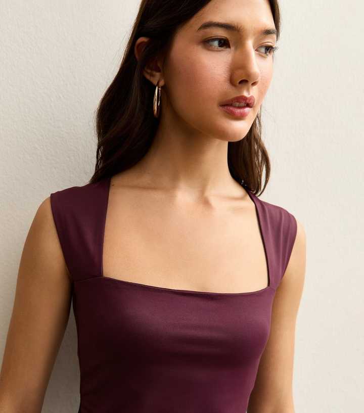Dark Burgundy Square Neck Slinky Vest Top