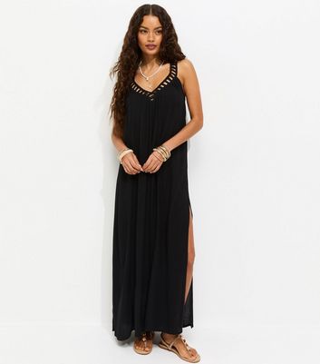 black dress say yes to the dress Petite Short Sleeve Soft Silky Jersey Maxi Dress, Black – Jolie Moi Retail