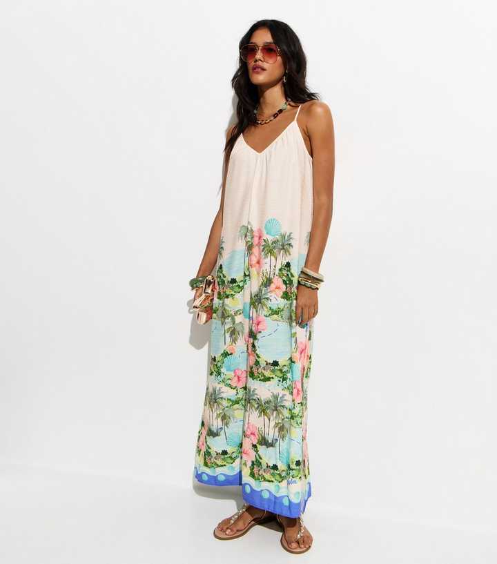 White Tropical Beach Maxi Dress