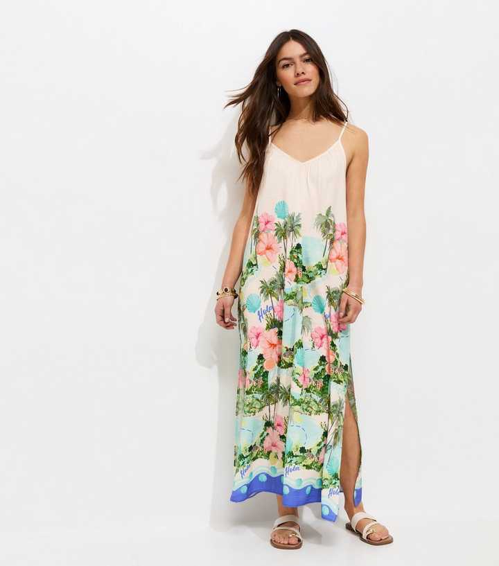 Petite White Tropical Beach Maxi Dress