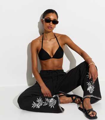 Black Palm Embroidered Trousers