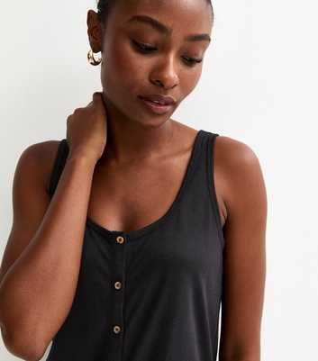 Black Slub Button Tank Top