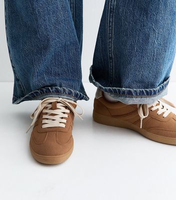 Tan Faux Suede Contrast Stripe Trainers