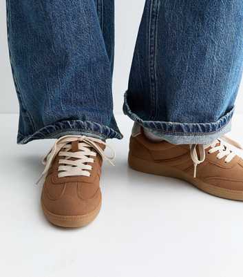 Tan Faux Suede Contrast Stripe Trainers