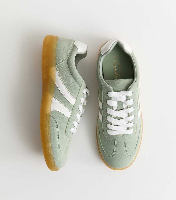 Light Green Faux Suede Contrast Stripe Trainers