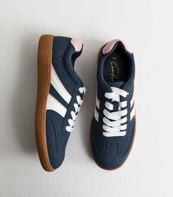 Navy Faux Suede Side Stripe Trainers