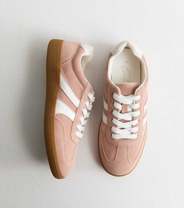 Light Pink Faux Suede Side Stripe Trainers