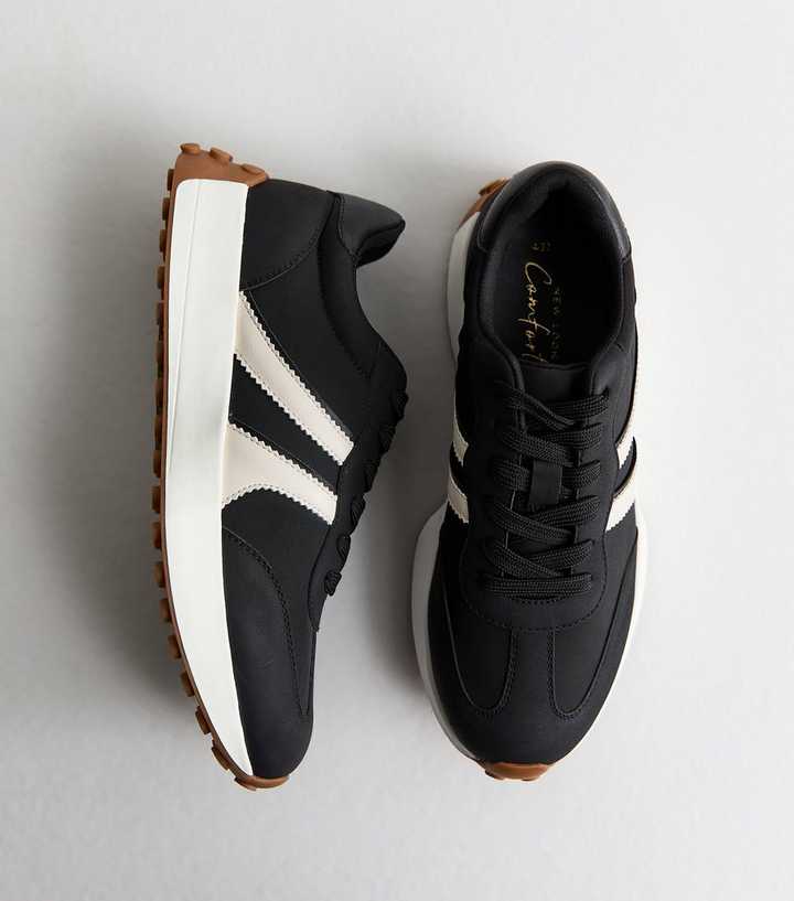 Black Faux Suede Side Stripe Sporty Trainers