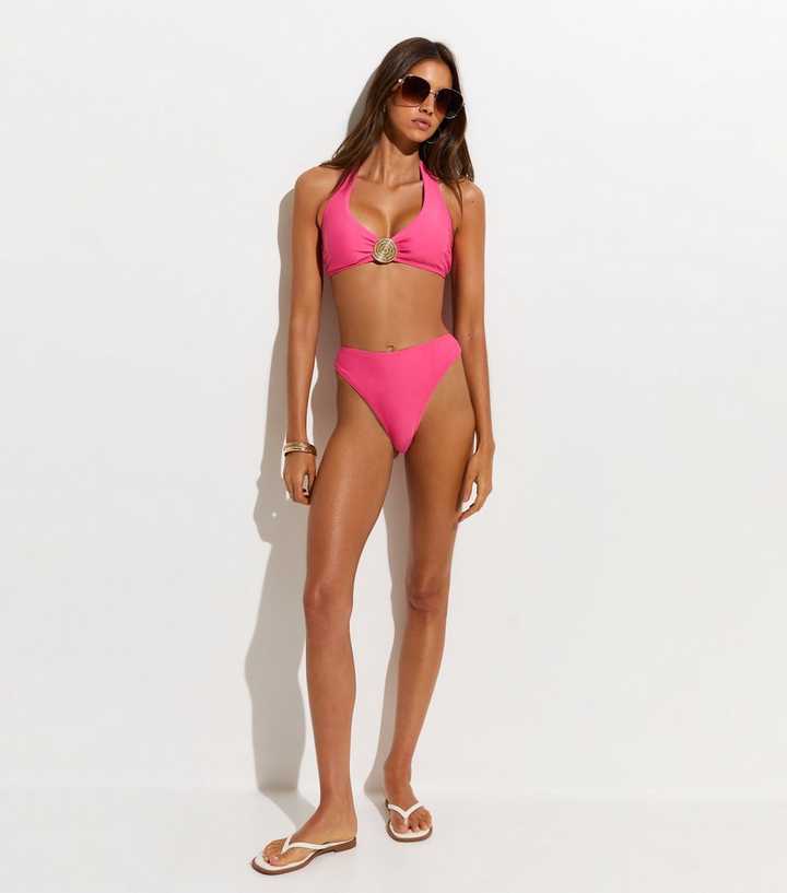 Bright Pink High Leg Hipster Bikini Bottoms