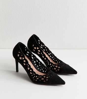 Black Laser Cut Stiletto Court Shoes