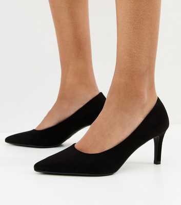 Black Faux Suede Mid Stiletto Heel Court Shoes