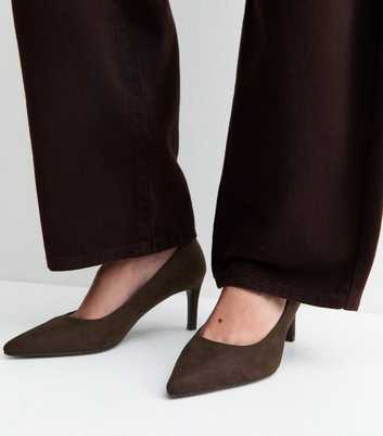 Dark Brown Faux Suede Pointed Toe Pumps