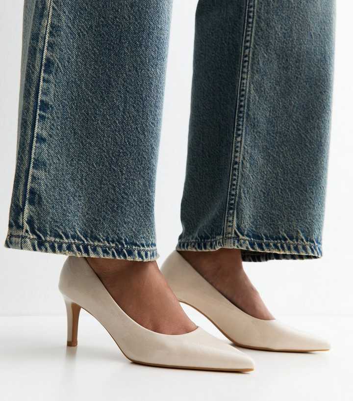 Off White Faux Patent Court Shoes
