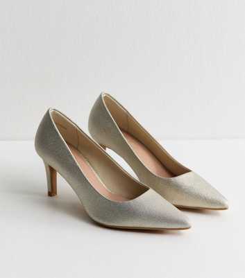 Silver Faux Leather Shimmer Heel Court Shoes