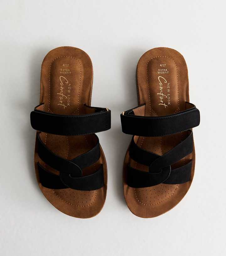Extra Wide Fit Black Faux Suede Twist Front Mule Sandals