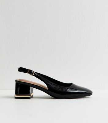 Black Patent Faux Leather Slingback Pumps