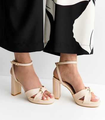 Wide Fit Off White Faux Leather Knot Strap Platform Sandals
