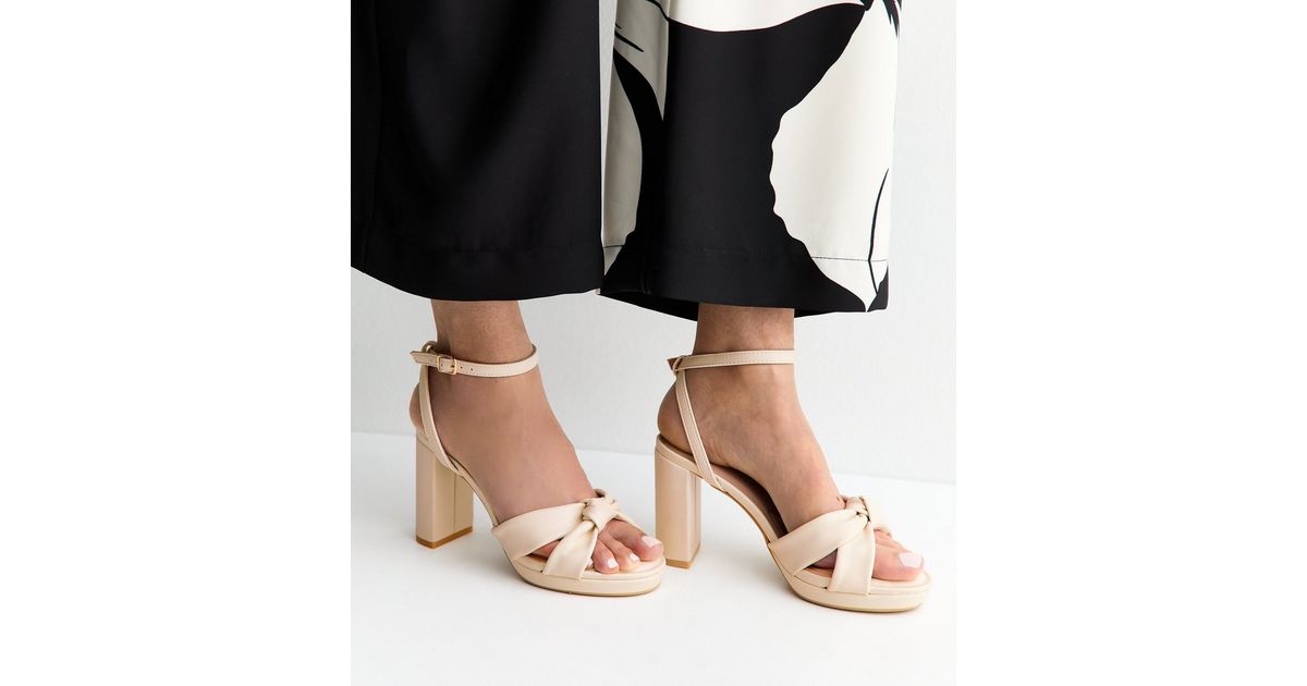 Wide Fit Off White Faux Leather Knot Strap Platform Sandals | New Look